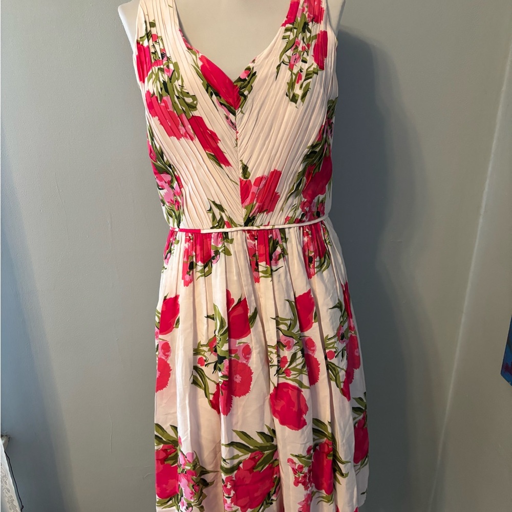 Boden Serena swishy twirl pink red floral dress pleated womens 6R 6 regular
